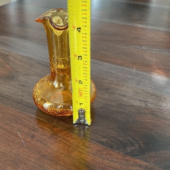 Mid Century PIlgrim Hand Blown Amber Crackle Glass Mini Pitcher - Picture 6 of 6